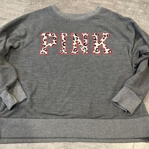 Victoria's Secret PINK Long Sleeve Animal Print Logo Top